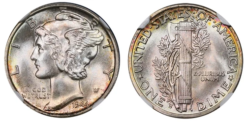 1944-S NGC MS66FB - MERCURY DIME - GORGEOUS BRIGHT TONED EXAMPLE