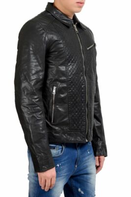 Just Cavalli Men's Black Full Zip 100% Leather Jacket Size