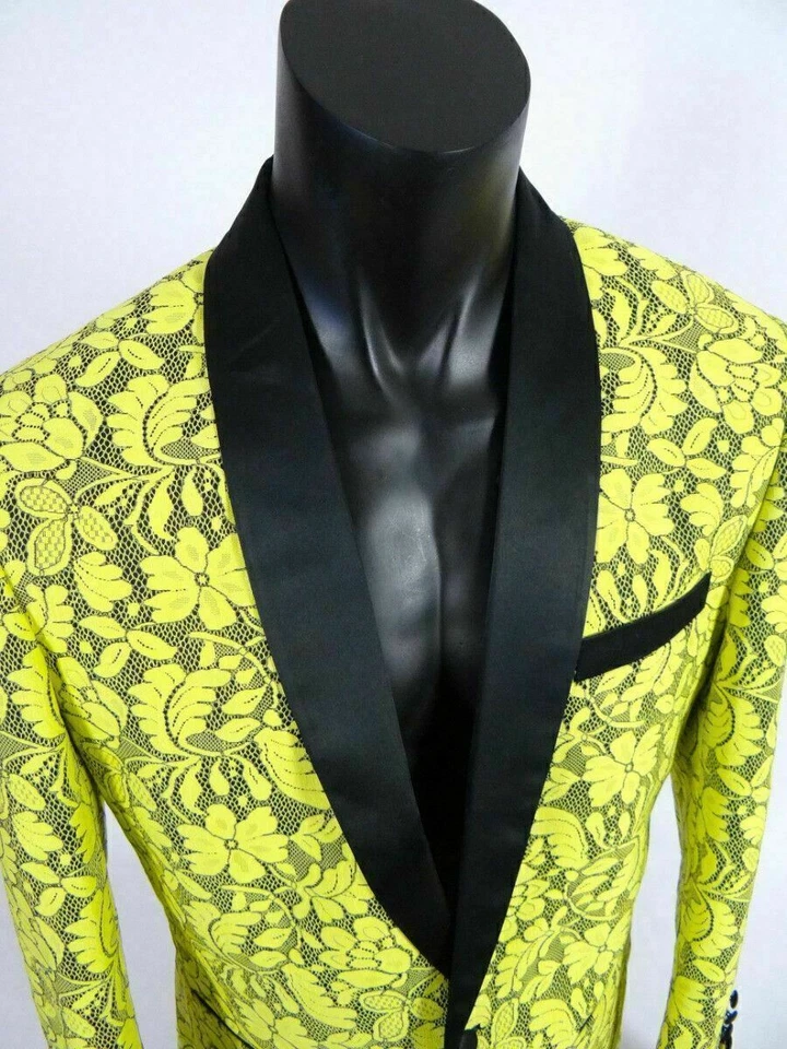 Mens INSOMNIA MANZINI Entertainer Event Jacket Blazer Black Yellow Lace Florals - Image 2 of 4