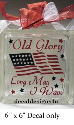Old Glory decal sticker for DIY 8'' glass block or tile
