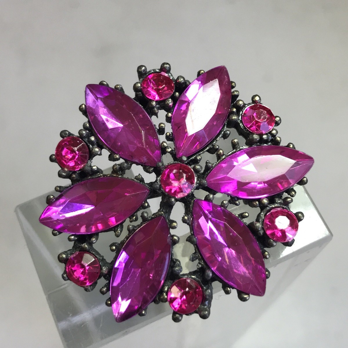 Rhinestone Pin Fuchsia Passion Pin Marques Stone Flower Brooch | eBay