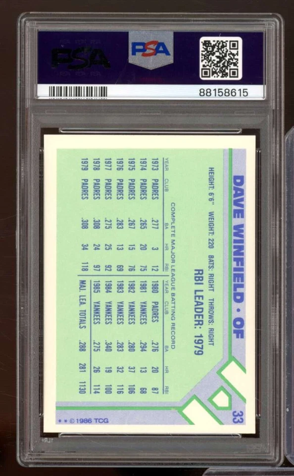 Dave Winfield Card 1986 Woolworth #33 PSA 9 - Image 2 of 2