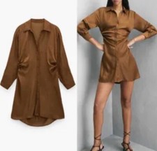 Zara Shirt Dress Crinkle Fabric Open Sides~ Brown Size Medium
