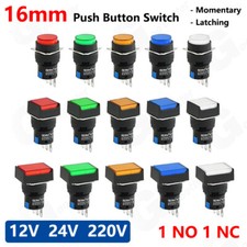 16mm Push Button Switch LED Momentary Latching ON/OFF 1 NO 1 NC 5A 12V 24V 220V