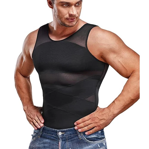 MENS SLIMMING BODY SHAPER BELLY CHEST COMPRESSION VEST GIRDLE SHIRT TANK TOP - Picture 11 of 29