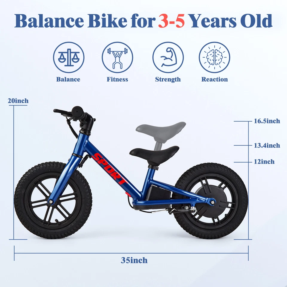 Bicicleta Eléctrica para Niños Bicicleta de Equilibrio Eléctrica de 12 Pulgadas con Bicicleta Eléctrica de 2 Velocidades 24V 100W Foto 4 de 4