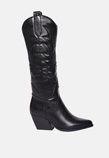 Stivali Donna Eco Pelle Neri Invernali Camperos Alti Texani Tacco Alto Western