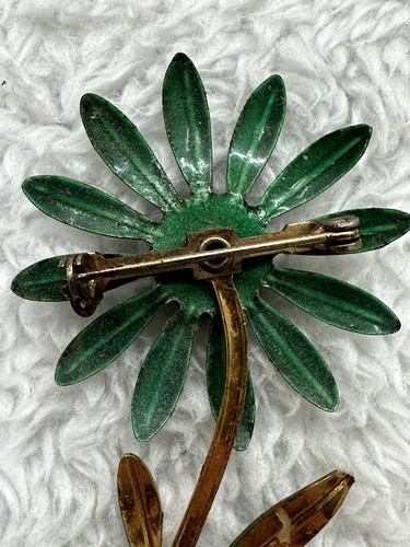 Blau und Kelly grüne Emaille langer Stiel Gänseblümchen Blume Vintage 70er hübsche Brosche floral - Bild 6 von 10