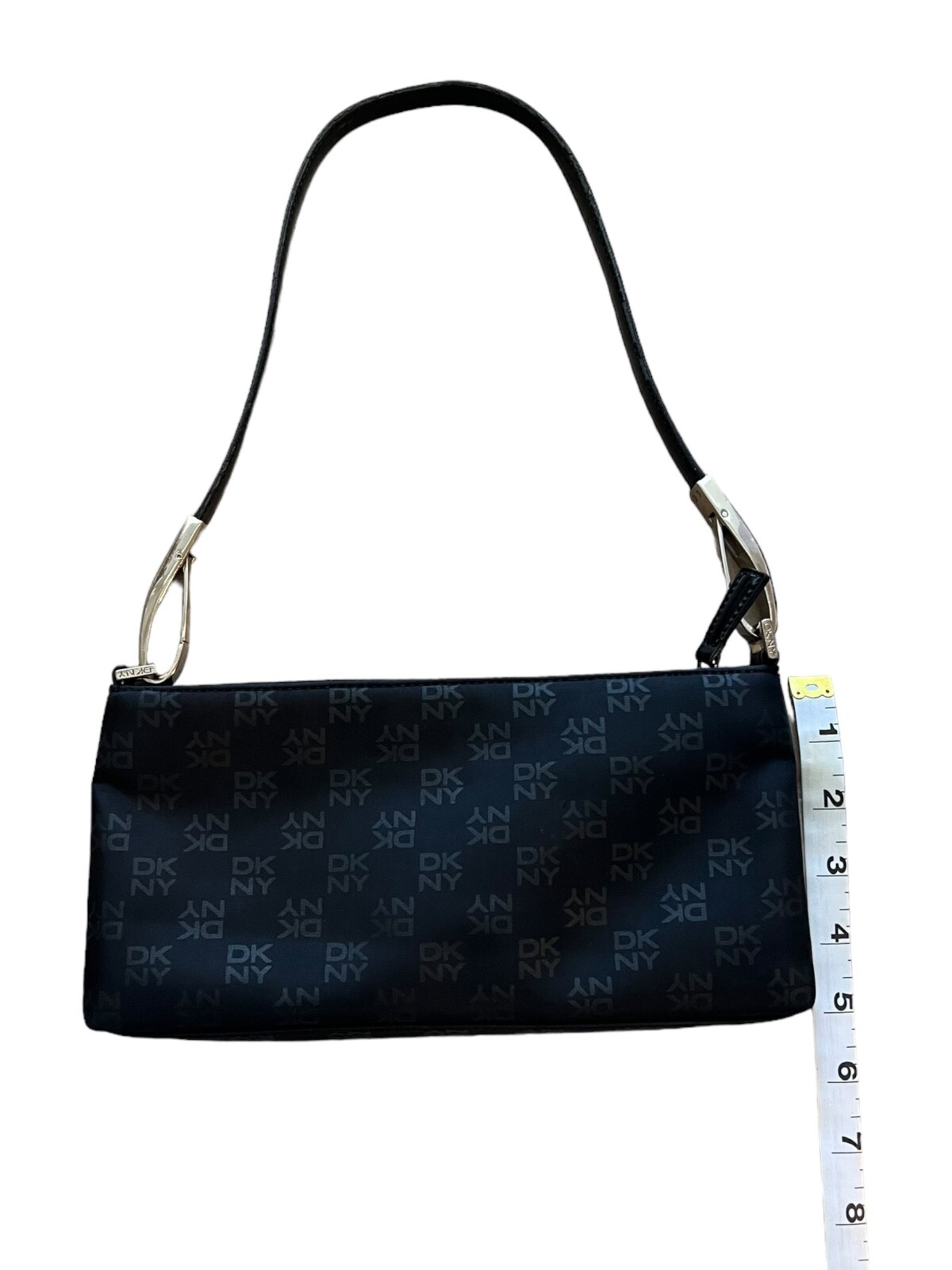 Y2K 2000s RARE DKNY Black Nylon Mini Monogram Print Shoulder Bag Purse Handbag
