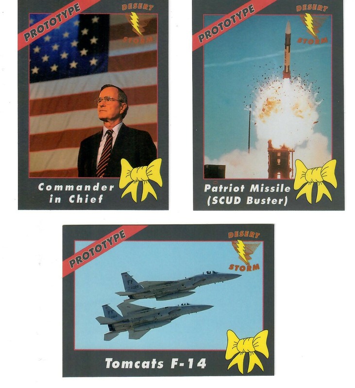 SET OF 3 - 1991 DESERT STORM PROTOTYPE CARDS - GEORGE H. BUSH, TOMCATS F-14, +1