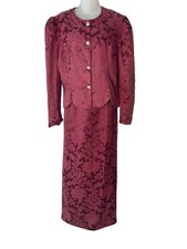 Jessica McClintock Jacket Skirt Maxi VTG 2-Pc Mother of Bride Red Brocade Sz 12