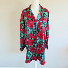 VTG Victoria's Secret Gold Label Night Shirt Sz M Red Floral Cottagecore Holiday