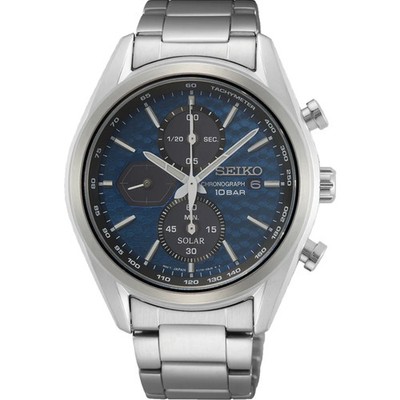 Seiko Essentials Herrenuhr SSC801P1 Solar Quarz blaues Ziffernblatt Stahlarmband 100M
