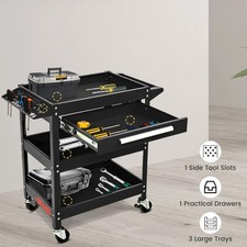 3 Shelf Tier Storage Tool Trolley Drawer Wheel Cart Garage Workshop Portable