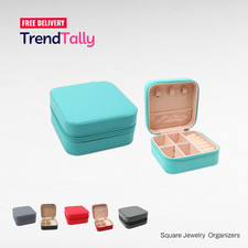 Mint Jewelry Organizer Box Travel Case Zipper Closure Rings Earrings Small Port