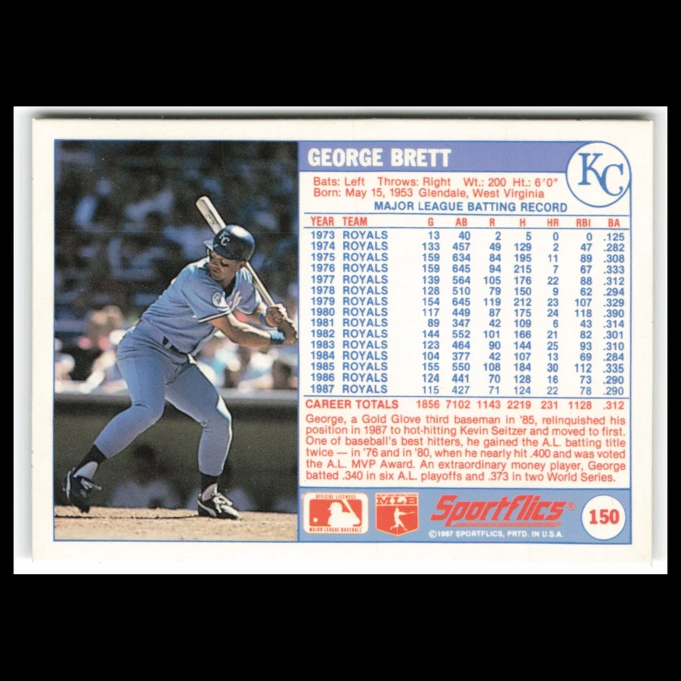 George Brett #150 1988 Sportflics Kansas City Royals Baseball Card MLB NM - Image 2 of 3