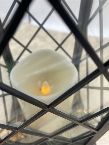 Weihnachten Glas Dekor Tischplatte Laterne 11" flammenlose Kerze braun mit Grünzeug - Bild 9 von 9