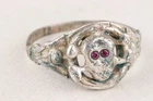 Military Ring Skull Bones Ruby eyes WW1  WWI Style Army war art Silverplated