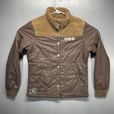 Roxy Women Trucker Brown Corduroy Puffer Snap Button Jacket Y2K 90s VTG Sz Large