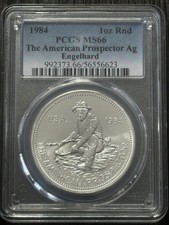 🔥1984 1 Oz. Silver Round The American Prospector Engelhard BIG E PCGS MS-66🔥