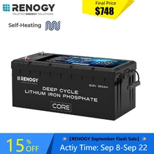 Renogy 12V 300Ah Series Deep Cycle Lithium Iron Phosphate Battery w/Self-Heating