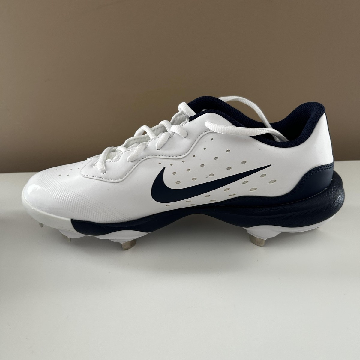 NIKE Baseball Cleats Shoes Mens US 7 Metal Low White Navy DJ6516