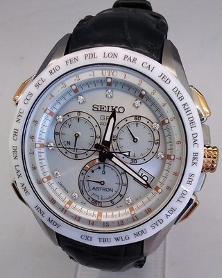 Seiko 8X82-0AE0 GPS Solar Ceramic Titanium Case Leather Strap Watch With Box