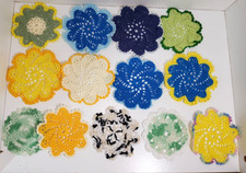 13 Hand Crochet Round Lace Doily/Coaster Flower Multicolored Vintage