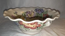 Vintage RARE Clouds Folsom Art Pottery in Pansy Floral Colander Strainer Signed