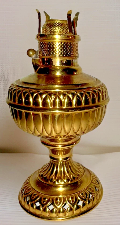 Lámpara de pie de queroseno de borrador central Miller 1886 JR ROCHESTER latón en relieve antigua Foto 3 de 4