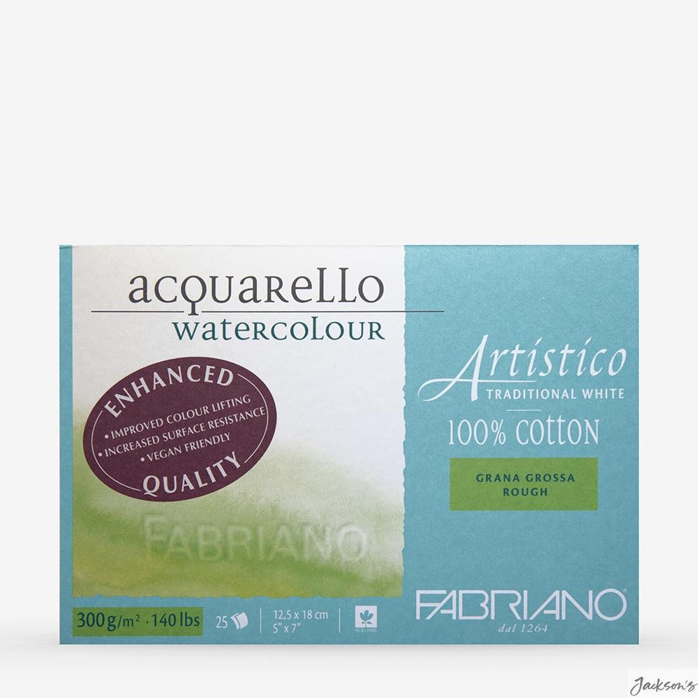 Fabriano Artistico Watercolour Paper Block 100% Cotton 5x7in Rough 25 Sheets