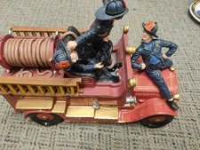 Vintage Fire Truck Figurine with Firefighters – Large Rare Ceramic Resin Collect