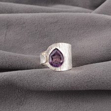 Sterling Silver Pear Genuine Amethyst Statement Band Channel Set New Mother Ring