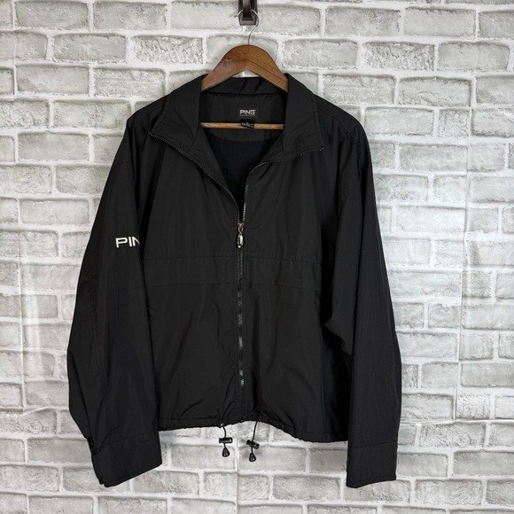 PING Solid Black Full Zip Polyester Vented Windbr… - image 1