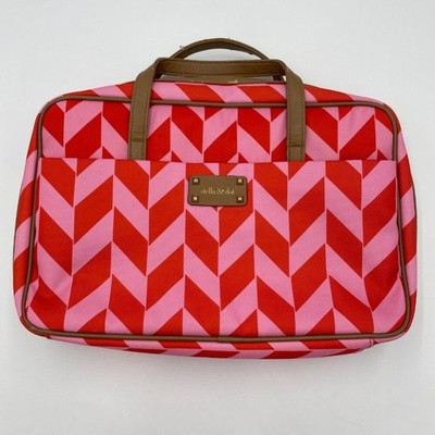 Stella & Dot Travel Bag FLAWS Chevron Stripes Jewelry Makeup Toiletries Pink