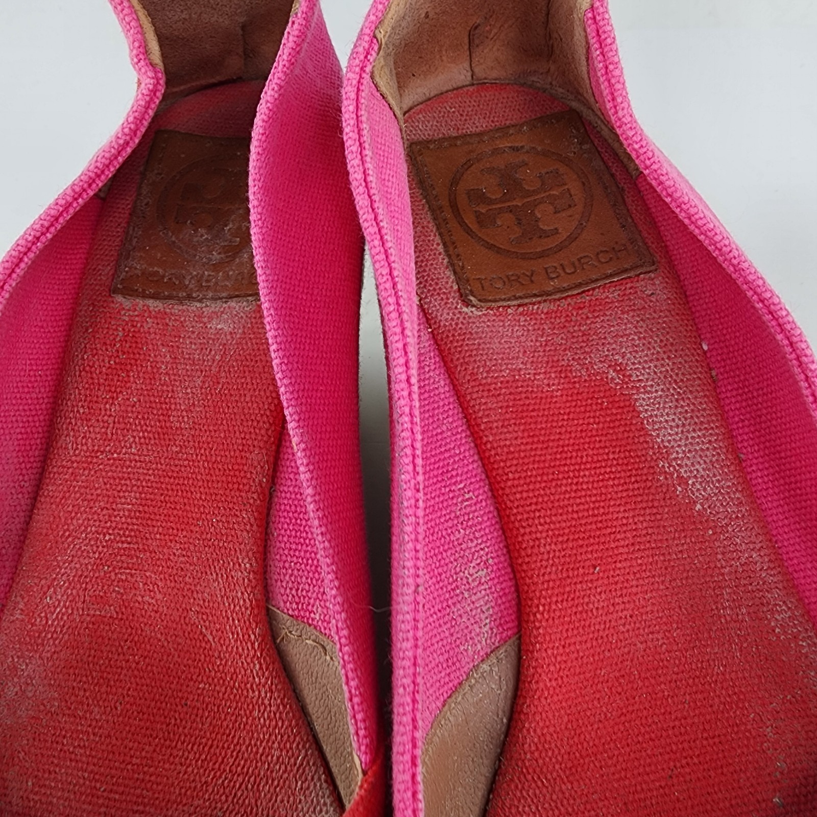 Tory Burch Dory Wedge Shoes US 8 B Red/Pink Canvas Peep Toe Sandal Espadrille  thumbnail 10