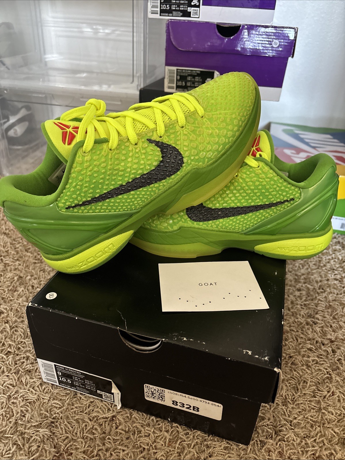 Used 9M Kobe 6 Protro Grinch 2020 OG Box Size US 9