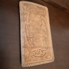 Vtg Hand Tooled Tan Leather Wallet/Billfold Brown Bifold Western Floral Boho