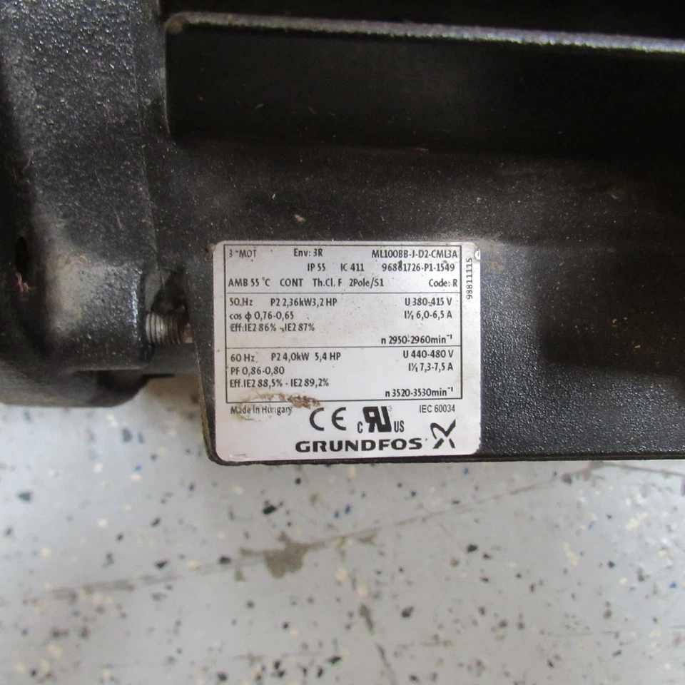 GRUNDFOS CENTRIFUGAL PUMP 380 480 CM25-1 A-R-G-V-AQQV J-A-A-N ML100BB-J-D2-CML3A - Image 4 of 4