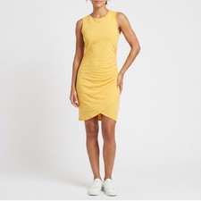 Nine West Womens Gold Yellow Ruched Sleeveless Tulip Hem Midi Dress Large