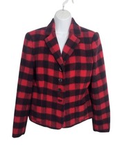 Evan Picone Wool Blend Blazer Jacket 12 Buffalo Plaid Pockets Academia Cabin Vtg