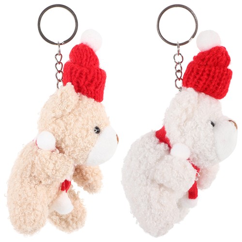 2 Pcs Christmas Hat Bear Keychain Cute Pendant Small Keychains Man