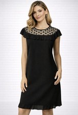 Tahari Dress Black 14 Lace Flutter Cap Sleeve Lace Top Section Stretch