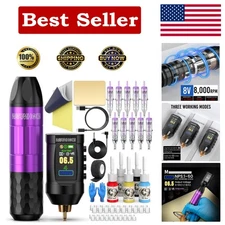 Professional Wireless Tattoo Gun with 1,800mAh Battery & Accessories - Purple