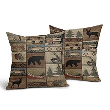 Western Rustic Throw Pillows Cover Set of 2 Wild 18" x 18" (Pack of 2) Bear