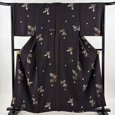 JAPANESE KIMONO FINE PATTERN DARK PURPLE 158cm 5 ft 2 in PURE SILK B0594