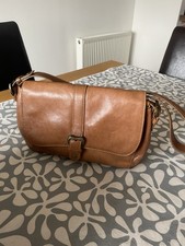 The Bridge Brown Leather Shoulder Bag Buckle Tartan Lining Distressed Pouch