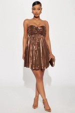 Fashion Nova NWT S Metallic Mini Dress Copper MSRP $49.99