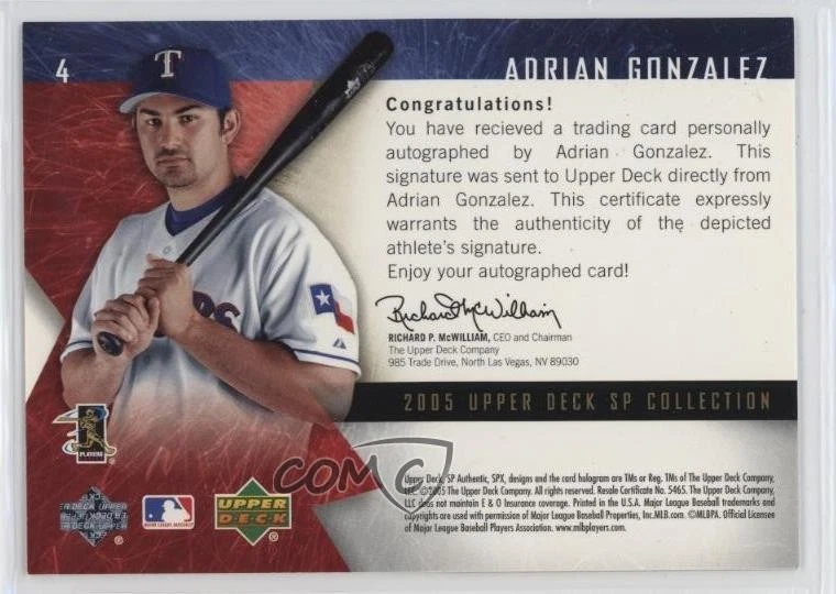 2005 Upper Deck SP Collection SPx Auto /225 Adrian Gonzalez #4 Auto - Image 2 of 2