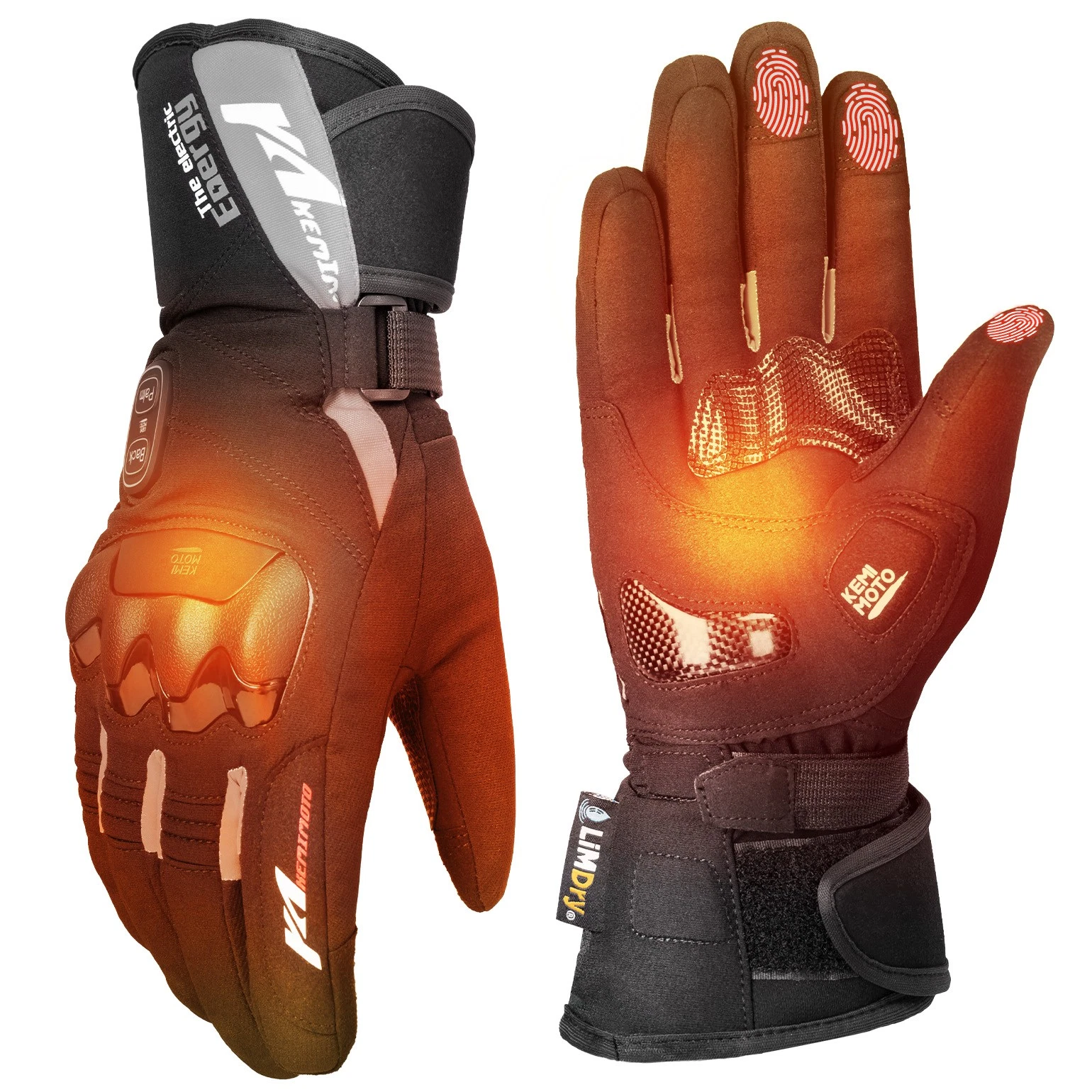 KEMIMOTO Electric Heated Gloves Winter Warm Rechargeable Touchscreen Mittens Men
